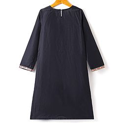 Pine Kids Woven Three Fourth Sleeves Floral Embroidered Kurti Chudidar Set with Dupatta & Lace Detailing - Navy Blue