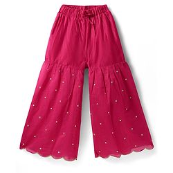 Pine Kids Woven Sleeveless Kurti Gharara Set with Dupatta & Floral Embroidery - Dark Pink