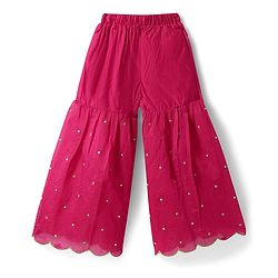 Pine Kids Woven Sleeveless Kurti Gharara Set with Dupatta & Floral Embroidery - Dark Pink