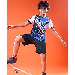 Pine Active Knit Half Sleeves Printed T-Shirt - Blue