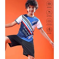 Pine Active Knit Half Sleeves Printed T-Shirt - Blue