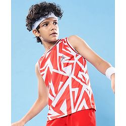Pine Active Knit High Stretch Sleeveless Printed T-Shirt - Red