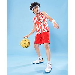 Pine Active Knit High Stretch Sleeveless Printed T-Shirt - Red