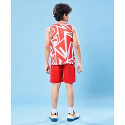 Pine Active Knit High Stretch Sleeveless Printed T-Shirt - Red