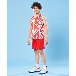 Pine Active Knit High Stretch Sleeveless Printed T-Shirt - Red