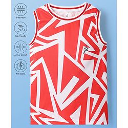 Pine Active Knit High Stretch Sleeveless Printed T-Shirt - Red