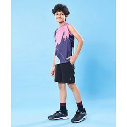 Pine Active Knit Sleeveless High Stretch T-Shirt With Color Block Design - Multicolor