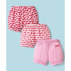 Pine Kids Cotton Elastane Knit Bloomers With Heart & Text Print Pack Of 3 - Pink