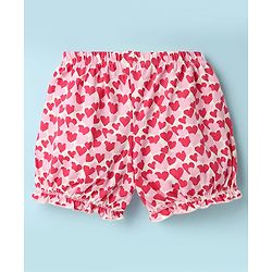 Pine Kids Cotton Elastane Knit Bloomers With Heart & Text Print Pack Of 3 - Pink