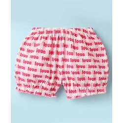 Pine Kids Cotton Elastane Knit Bloomers With Heart & Text Print Pack Of 3 - Pink