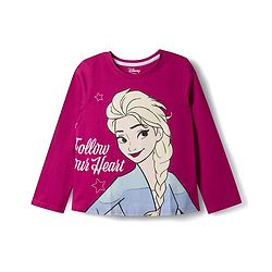 Pine Kids Disney Single Jersey Knit Full Sleeves T-Shirt & Pyjama Night Suit With Disney Princess Graphic & Star Print - Dark Pink