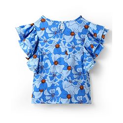 Pine Kids Cotton Knit Frill Sleeves Top With Floral Print - Blue