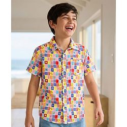 Pine Kids Viscose Woven Half Sleeves Shirt with Sea life Print - Red & Blue