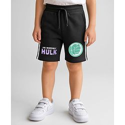 Pine Kids Marvel Terry Knit Knee Length Shorts with Hulk Graphics & Tape Detailing - Black