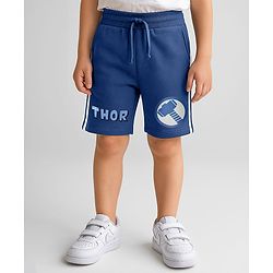 Pine Kids Marvel Terry Knit Knee Length Shorts with Thor Graphics & Tape Detailing - Navy Blue