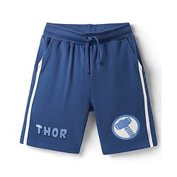 Pine Kids Marvel Terry Knit Knee Length Shorts with Thor Graphics & Tape Detailing - Navy Blue