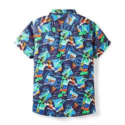 Pine Kids Viscose TWILL Woven Half Sleeves Shirt with Beach Theme Print - Navy Blue