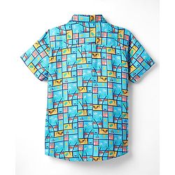 Pine Kids Viscose TWILL Woven Half Sleeves Shirt with Beach Theme Print - Light Blue