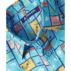 Pine Kids Viscose TWILL Woven Half Sleeves Shirt with Beach Theme Print - Light Blue