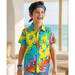 Pine Kids Viscose Woven Half Sleeves Shirt With Star Print - Multicolor