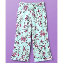 Pine Kids Cotton Knit Frill Sleeves Co-ords Capri Night Suit with Floral Print - Sea Green