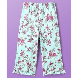 Pine Kids Cotton Knit Frill Sleeves Co-ords Capri Night Suit with Floral Print - Sea Green