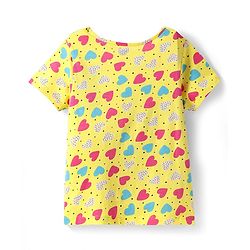 Pine Kids Cotton Knit Half Sleeves Co-ords Night Suit with Heart Print - Yellow