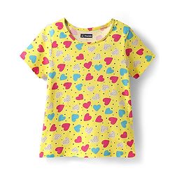 Pine Kids Cotton Knit Half Sleeves Co-ords Night Suit with Heart Print - Yellow