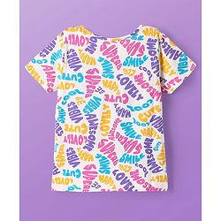 Pine Kids Cotton Knit Half Sleeves Co-ords Capri Night Suit with Text Print - White
