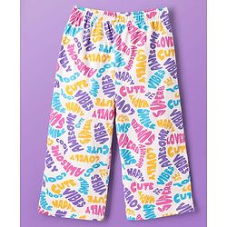 Pine Kids Cotton Knit Half Sleeves Co-ords Capri Night Suit with Text Print - White