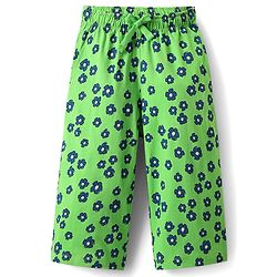 Pine Kids Cotton Knit Half Sleeves Capri Night Suit With Text & Floral Print - Navy Blue & Green