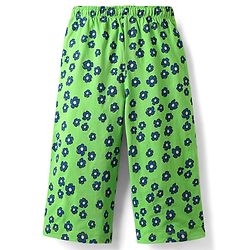 Pine Kids Cotton Knit Half Sleeves Capri Night Suit With Text & Floral Print - Navy Blue & Green