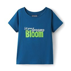 Pine Kids Cotton Knit Half Sleeves Capri Night Suit With Text & Floral Print - Navy Blue & Green