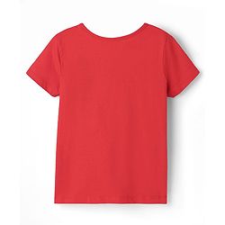 Pine Kids Cotton Knit Half Sleeves Capri Night Suit With Text Print - Red