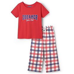 Pine Kids Cotton Knit Half Sleeves Capri Night Suit With Text Print - Red