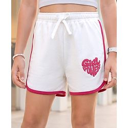 Pine Kids Looper Knit Mid Thigh Shorts With Text Print - White
