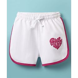 Pine Kids Looper Knit Mid Thigh Shorts With Text Print - White