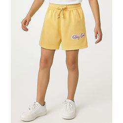 Pine Kids Looper Knit Mid Thigh Shorts With Puff Print - Yellow