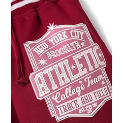 Pine Kids Looper Knit Mid Thigh Shorts With New York Print - Maroon