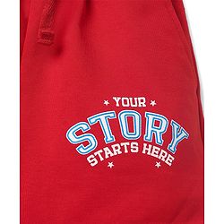 Pine Kids Looper Knit Mid Thigh Shorts With Text Print - Red