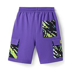 Pine Kids Looper Knit Half Raglan Sleeves Printed Hooded T-Shirt & Shorts Co-Ord Set - Purple