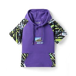 Pine Kids Looper Knit Half Raglan Sleeves Printed Hooded T-Shirt & Shorts Co-Ord Set - Purple