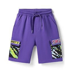 Pine Kids Looper Knit Half Raglan Sleeves Printed Hooded T-Shirt & Shorts Co-Ord Set - Purple