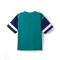 Pine Kids Looper Knit Half Drop Shoulder Sleeves T-Shirt & Shorts Set With LA Embroidery - Teal Blue