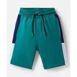 Pine Kids Looper Knit Half Drop Shoulder Sleeves T-Shirt & Shorts Set With LA Embroidery - Teal Blue
