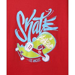 Pine Kids Looper Knit Half Sleeves T-Shirt & Shorts Set With Skateboard Print - Red