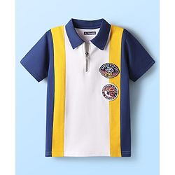 Pine Kids Looper Knit Half Sleeves Polo T-Shirt & Shorts Set With Badge Detailing - White & Navy Blue