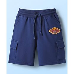 Pine Kids Looper Knit Half Sleeves Polo T-Shirt & Shorts Set With Badge Detailing - White & Navy Blue