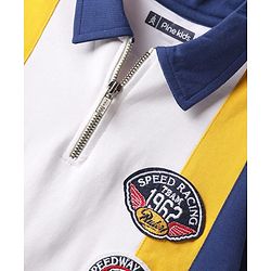 Pine Kids Looper Knit Half Sleeves Polo T-Shirt & Shorts Set With Badge Detailing - White & Navy Blue