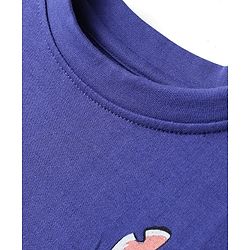 Pine Kids Disney Terry Knit Half Drop Shoulder Sleeves Oversized T-Shirt with Front & Back Lilo n Stitch Graphics - Purple
